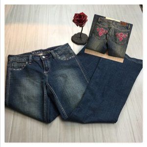 Bebe Denim Embroidered Flare Jean Size 7/8 stretch